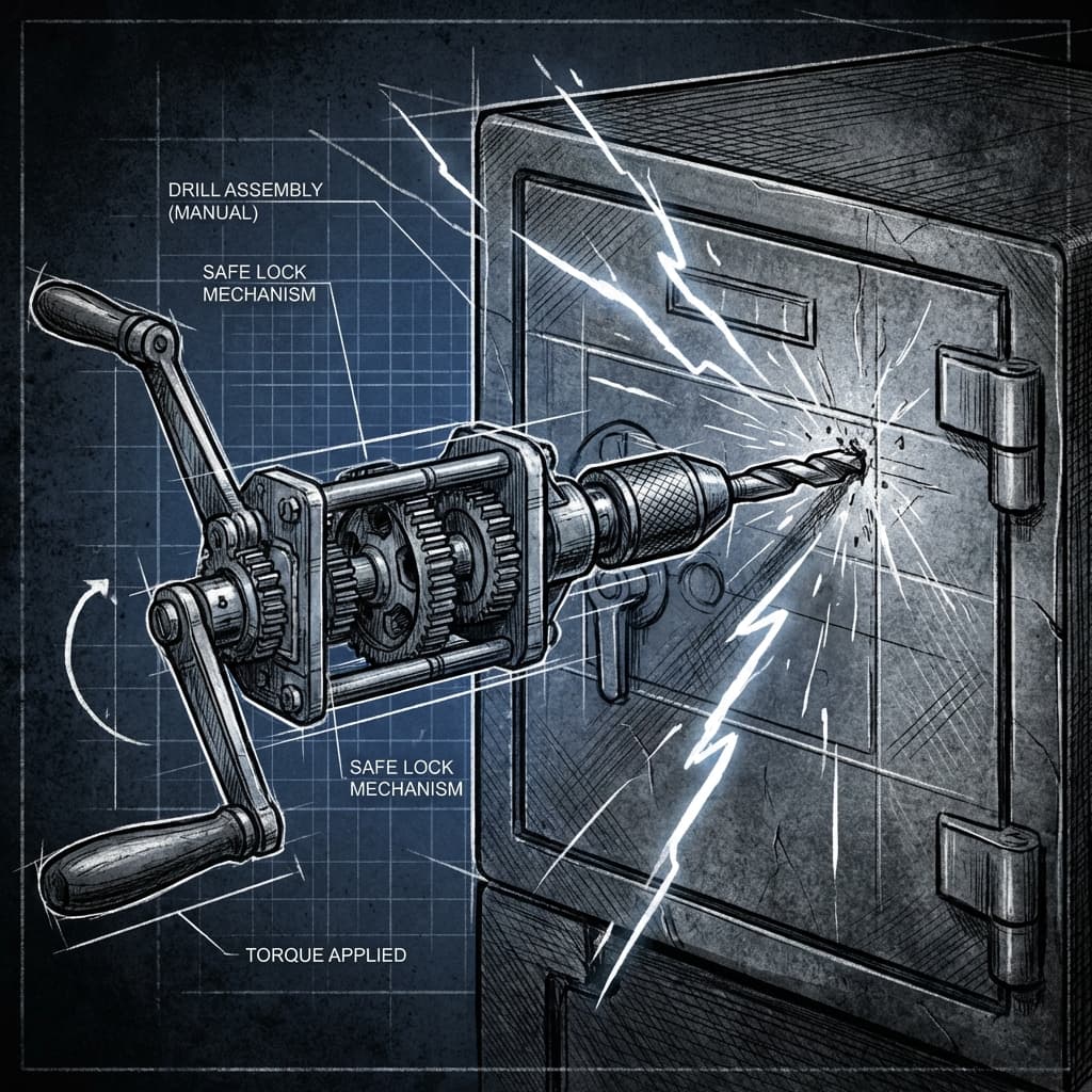 Technical diagram of the custom drill opening safe deposit boxes