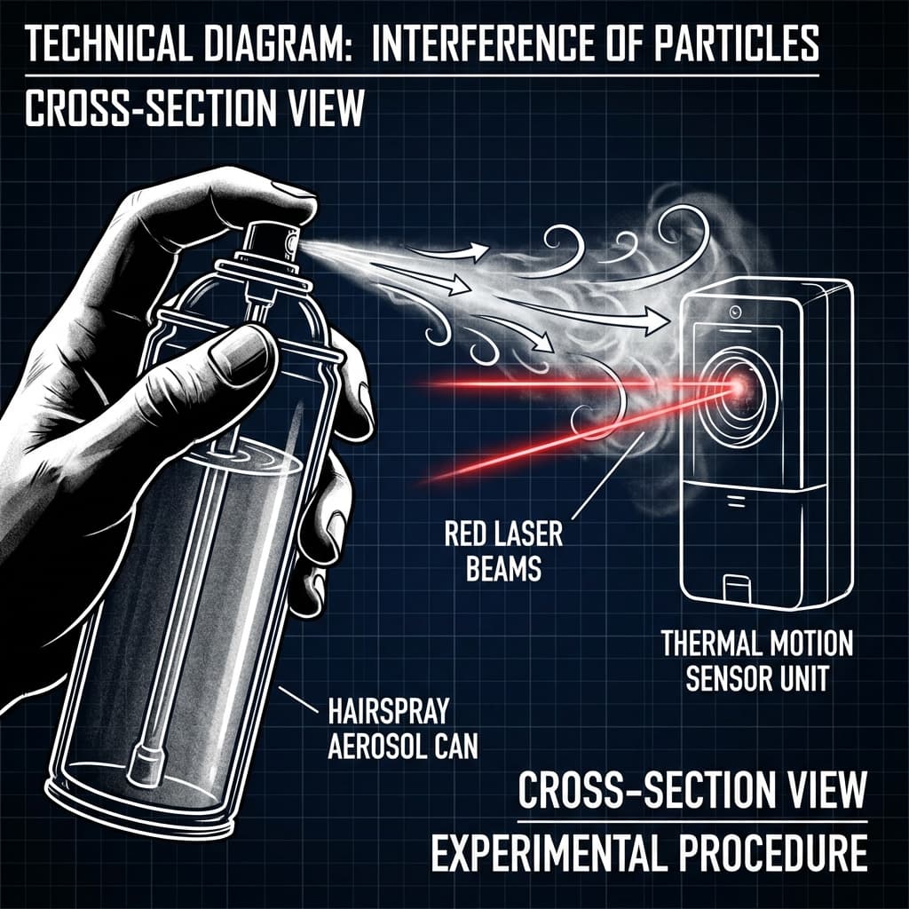 Technical diagram of hairspray being applied to a thermal sensor