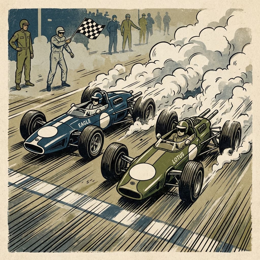 Formula 1 cars racing through Eau Rouge at the start