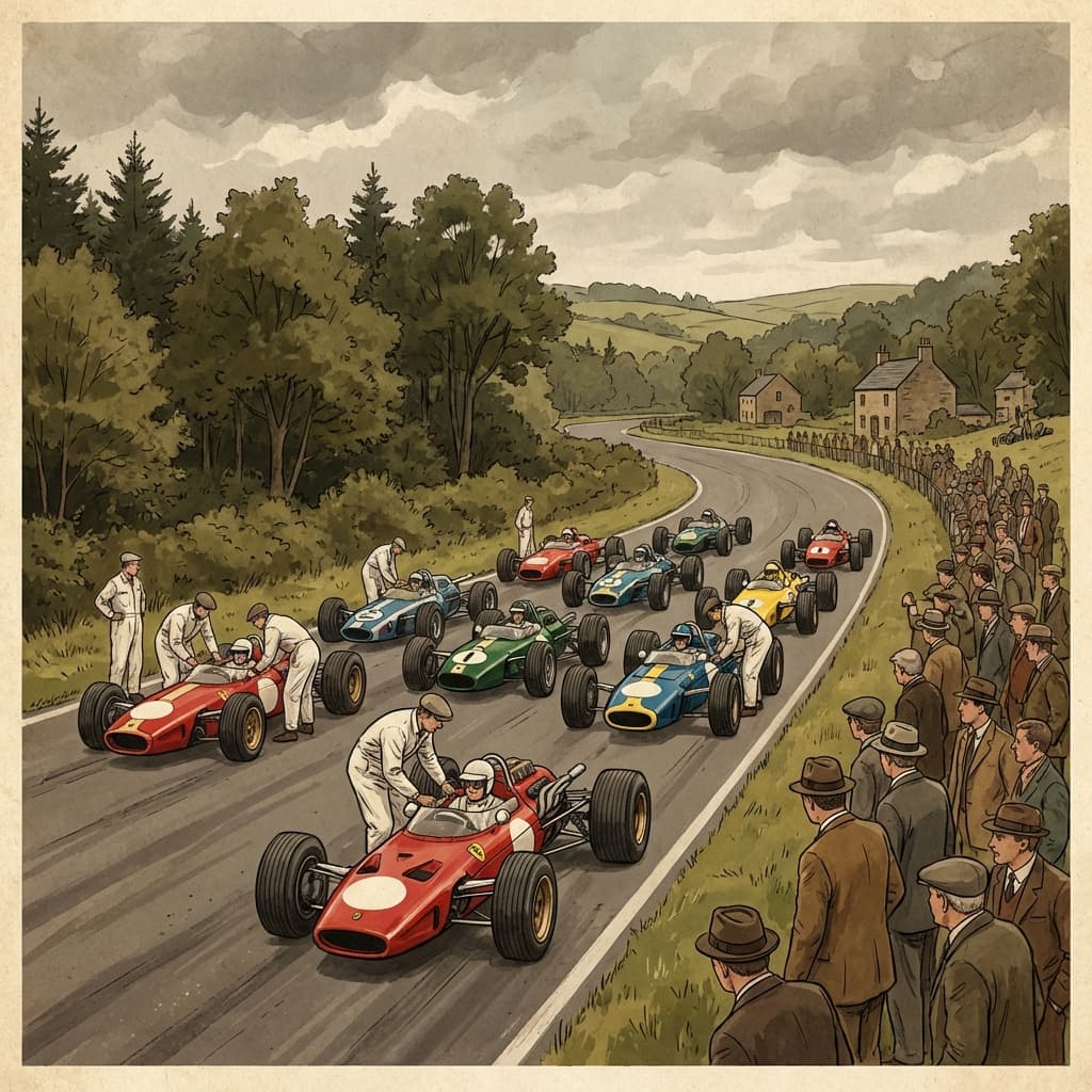 Formula 1 cars lined up on the grid