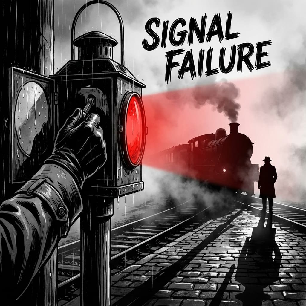 Dramatic illustration of hand manipulating railway signal to show red