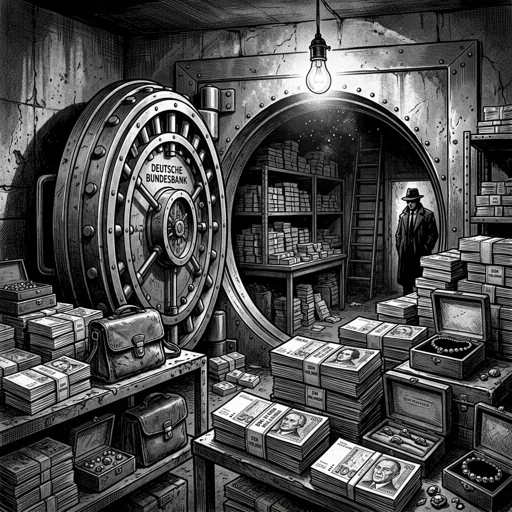 Illustration of the open vault with cash stacked inside