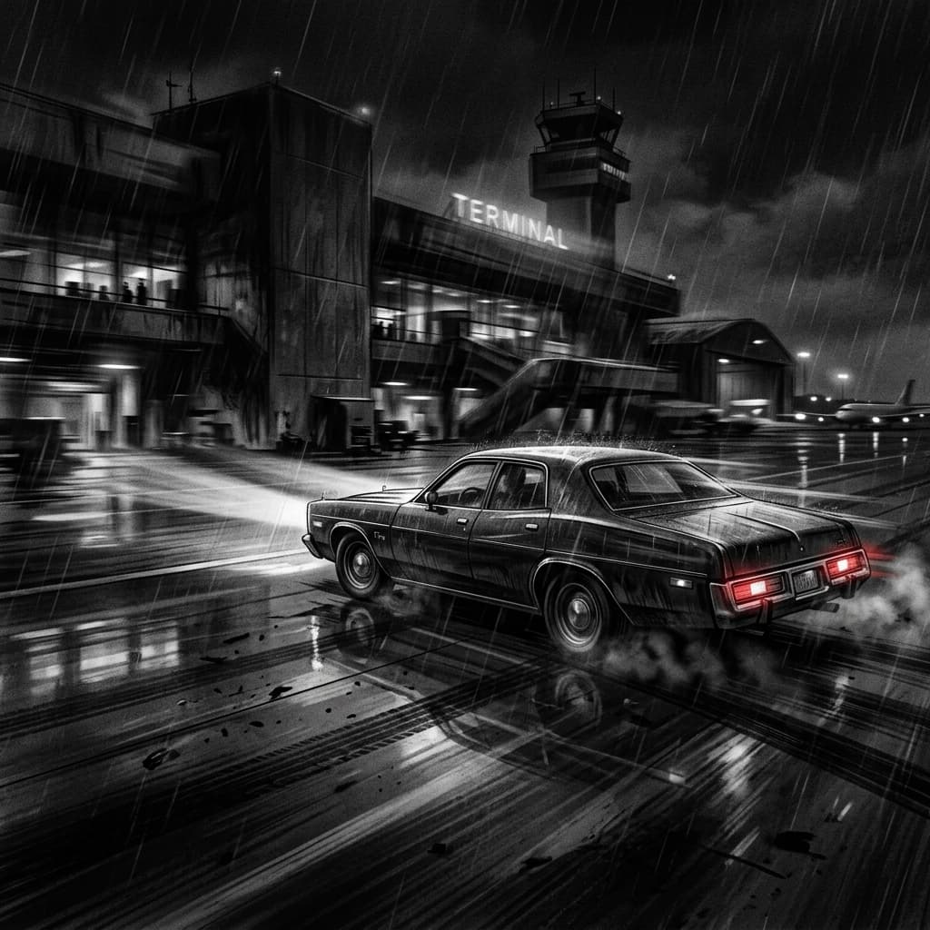 Illustration of a car speeding away from the airport