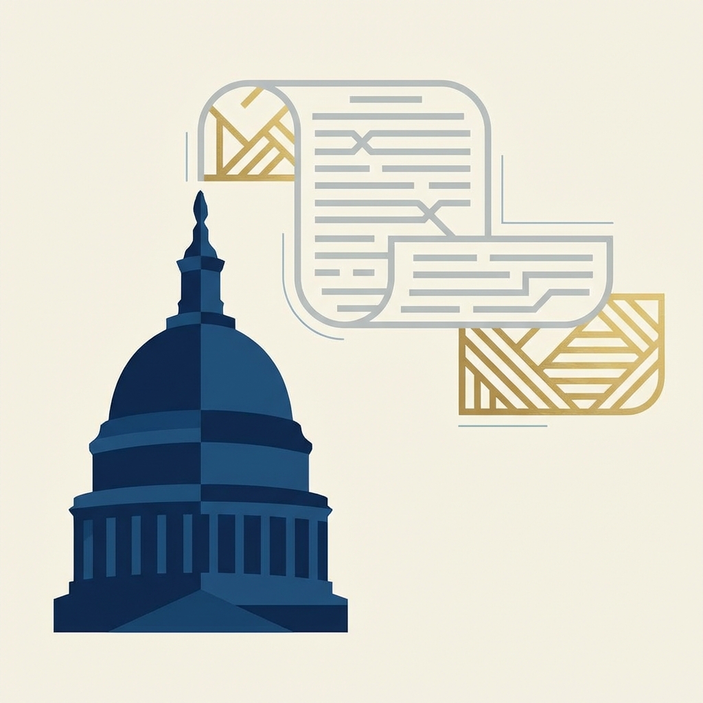 Illustration of the US Capitol building with a document labeled SOX emerging